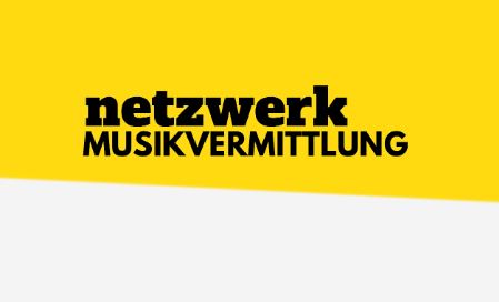 Schriftzug "Netzwerk Musikvermittlung" auf gelbem Grund