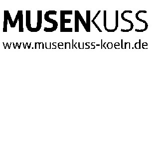 Das Logo von Musenkuss: Schwarze serifenlose Blockschrift auf weißem Grund und der Unterzeile www.musenkuss-koeln.de