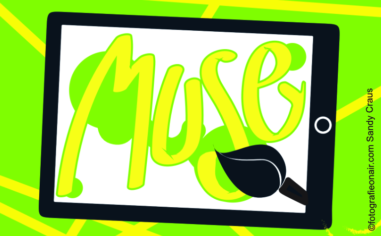 grün-gelbe Grafik eines Tablets mit der Auschrift "Muse"