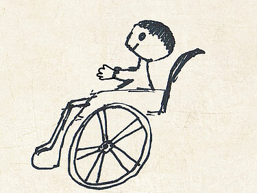 Zeichnung Person im Rollstuhl